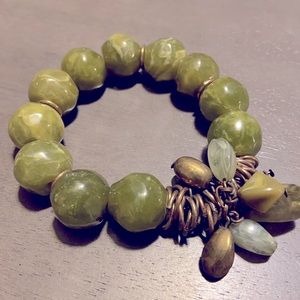 Vintage, plastic “jade” and bronze beaded bracelet